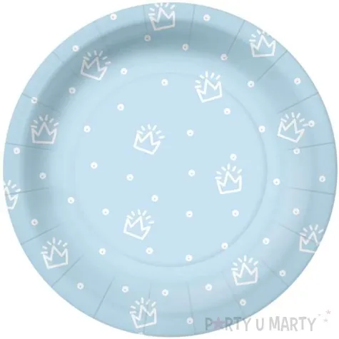 talerzyki papierowe korony i kropki blekitne paw 18 cm 10 szt