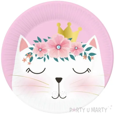 talerzyki papierowe kotek z wiankiem i korona godan 18 cm 6 szt