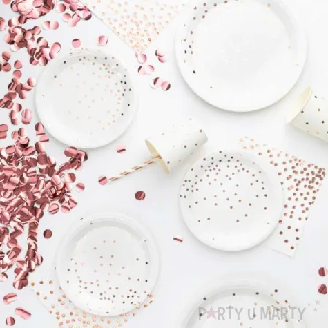 talerzyki papierowe kropki rozowo zlote biale partypal 18 cm 6 szt
