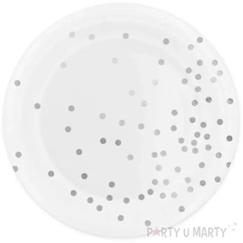 talerzyki papierowe kropki srebrne biale partypal 23 cm 6 szt