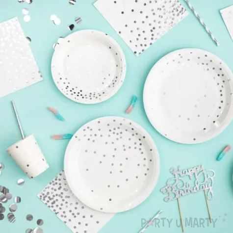 talerzyki papierowe kropki srebrne biale partypal 23 cm 6 szt