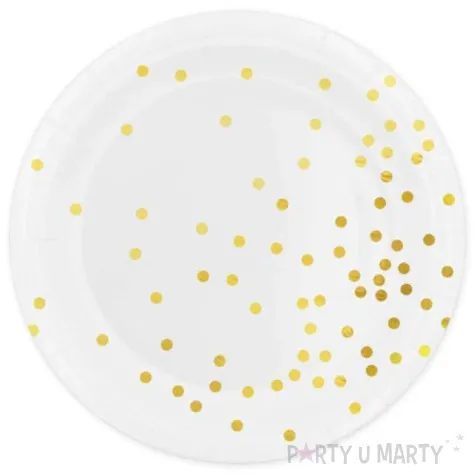 talerzyki papierowe kropki zlote biale partypal 18 cm 6 szt