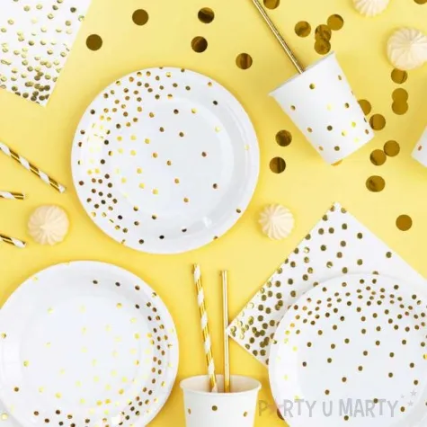 talerzyki papierowe kropki zlote biale partypal 23 cm 6 szt