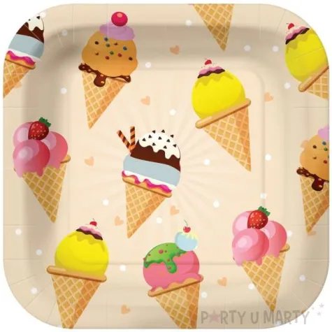 talerzyki papierowe lody w wafelku kwadratowe paw 23 x 23 cm 10 szt