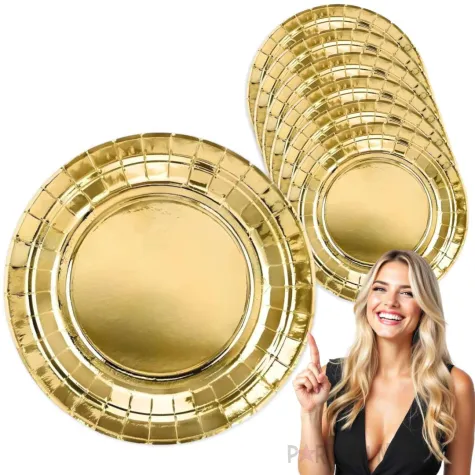 talerzyki papierowe metalik zloty partydeco 18 cm 6 szt
