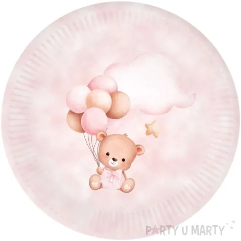 talerzyki papierowe misie z balonikami rozowy jasny congee 18 cm 6 szt