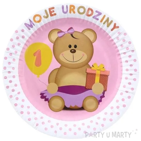 talerzyki papierowe moje 1 urodziny rozowe 18 cm 6 szt