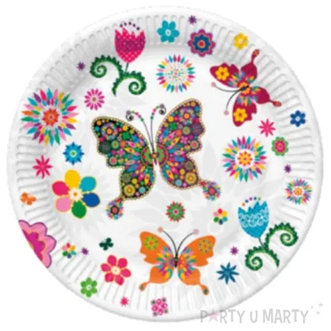 talerzyki papierowe motyle kwiaty mix maki 18 cm 8 szt