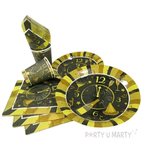 talerzyki papierowe noworoczny zegar zlote godan 18 cm 6 szt