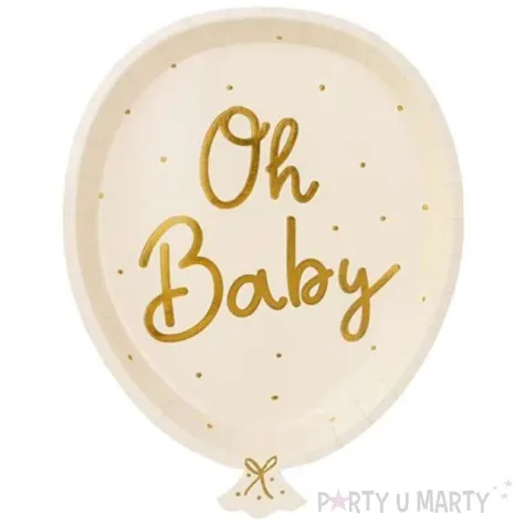 talerzyki papierowe oh baby balon w kropki ecru partydeco 22 cm 6 szt