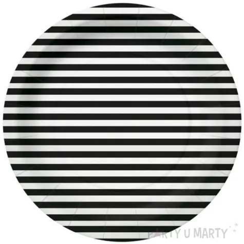 talerzyki papierowe paski czarno biale paw 18cm 10 szt