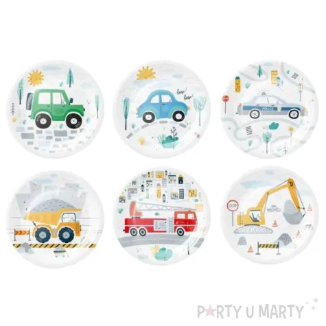talerzyki papierowe pojazdy miejskie budowa mix partypal 18 cm 6 szt