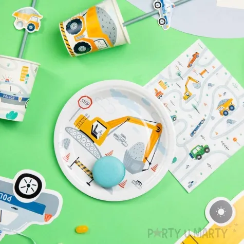 talerzyki papierowe pojazdy miejskie budowa mix partypal 18 cm 6 szt