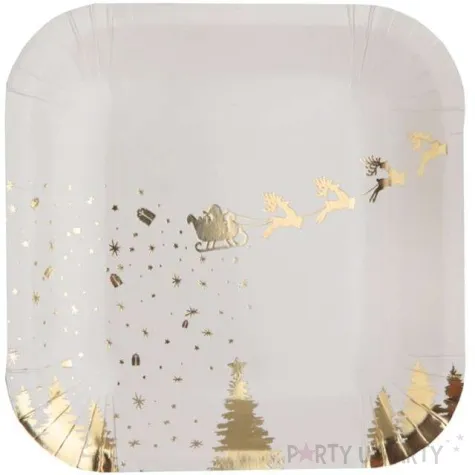 talerzyki papierowe sanie swietego mikolaja santex zlote metaliczne 18 cm 10 szt