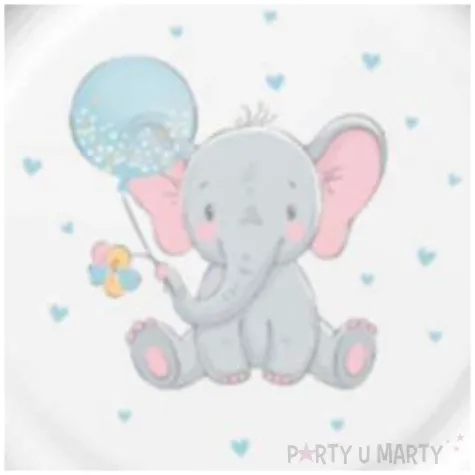 talerzyki papierowe slonik z balonem blekitny maki 18 cm 8 szt