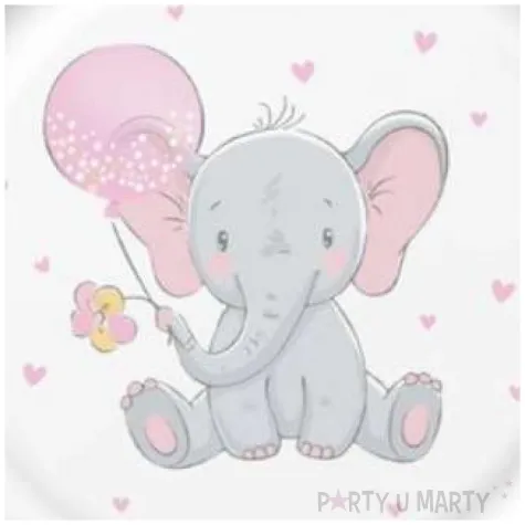 talerzyki papierowe slonik z balonem rozowy jasny maki 23 cm 8 szt