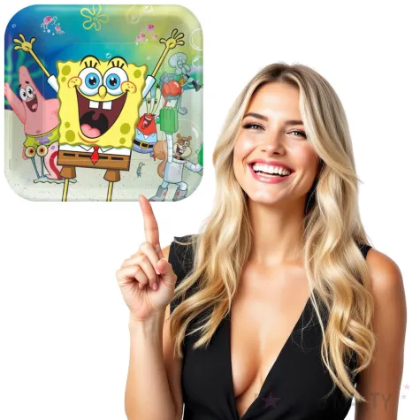 talerzyki papierowe spongebob kwadratowe amscan 23 cm 8 szt