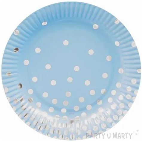 talerzyki papierowe srebrne groszki blekitne 18 cm 6 szt
