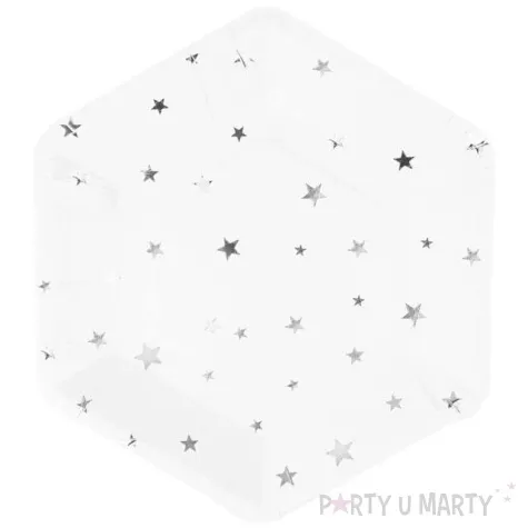 talerzyki papierowe srebrne gwiazdki biale partypal 23 cm 8 szt