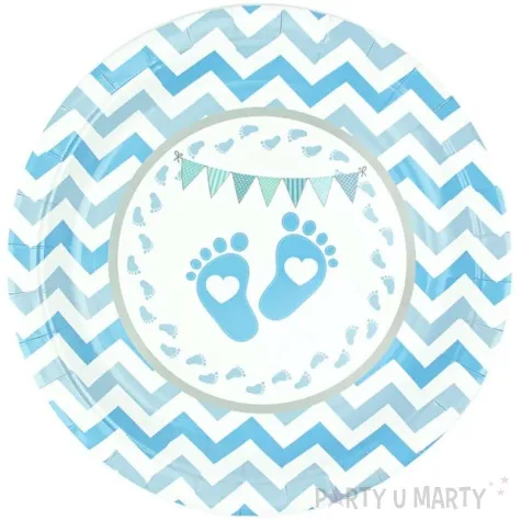 talerzyki papierowe stopki baner niebieski partypal 23 cm 6 szt
