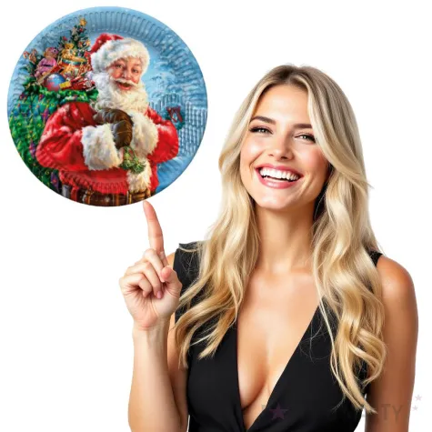 talerzyki papierowe sw mikolaj z workiem prezentow maki 23 cm 8 szt