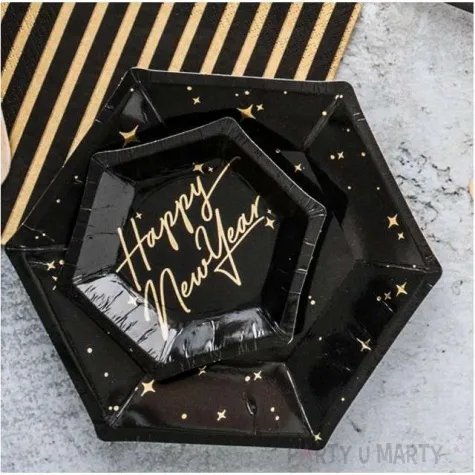 talerzyki papierowe sylwestrowe gwiazdki partydeco 20 cm 6 szt