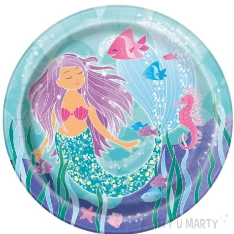 talerzyki papierowe syrenka mermaid niebieskie godan 23 cm 8 szt