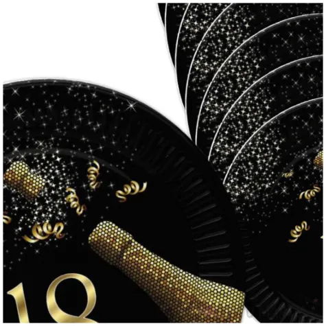 talerzyki papierowe szampanskie urodziny liczba 18 maki 18 cm 8 szt