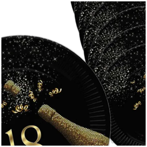 talerzyki papierowe szampanskie urodziny liczba 18 maki 23 cm 8 szt