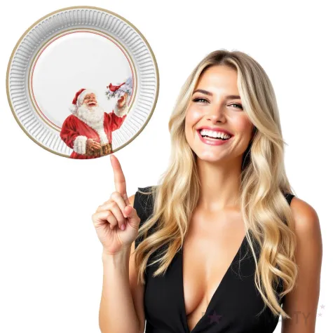 talerzyki papierowe wesoly mikolaj i ptak na galezi maki 18 cm 8 szt