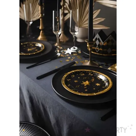 talerzyki papierowe zegar sylwestrowy zloto czarny partydeco 18 cm 6 szt