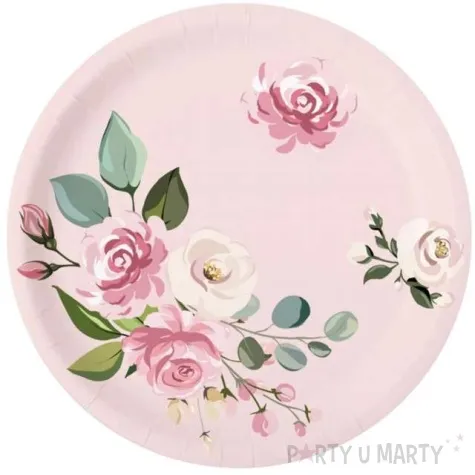 talerzyki papierowe zestaw w kwiaty rozowe partypal 6 szt