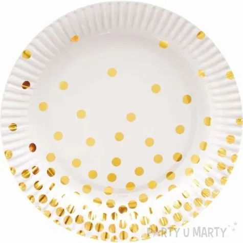 talerzyki papierowe zlote groszki biale 18 cm 6 szt