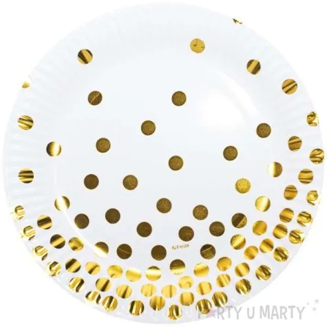 talerzyki papierowe zlote groszki biale kraszek 18 cm 6 szt