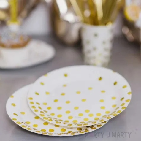 talerzyki papierowe zlote groszki biale kraszek 18 cm 6 szt
