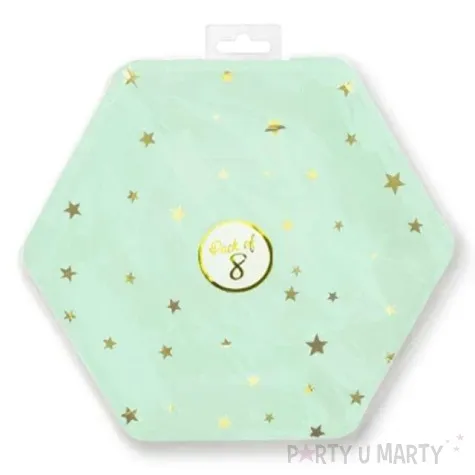 talerzyki papierowe zlote gwiazdki mietowe partypal 23 cm 8 szt