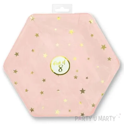 talerzyki papierowe zlote gwiazdki rozowe partypal 23 cm 8 szt