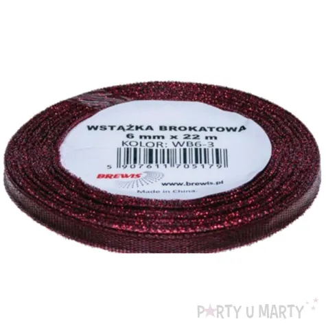 tasiemka brokatowa classic czerwony brewis 6 mm 22 m