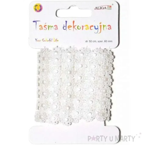 tasiemka koronkowa kwiatki biale aliga 50 cm