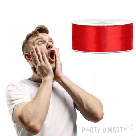 tasiemka satynowa dekoracyjna do prezentow na boze narodzenie swieta wesele urodziny czerwona 25 mm