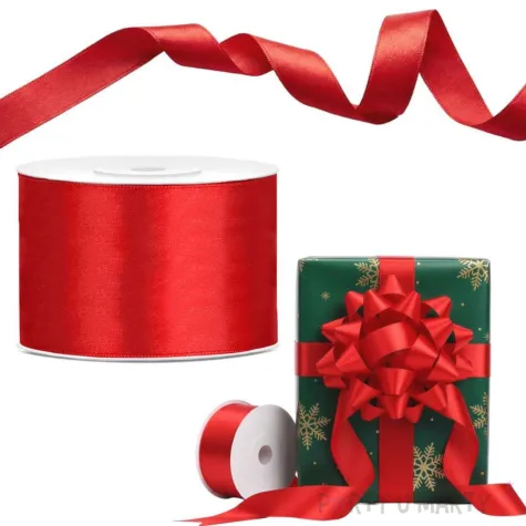 tasiemka satynowa dekoracyjna do prezentow na boze narodzenie swieta wesele urodziny czerwona 50mm