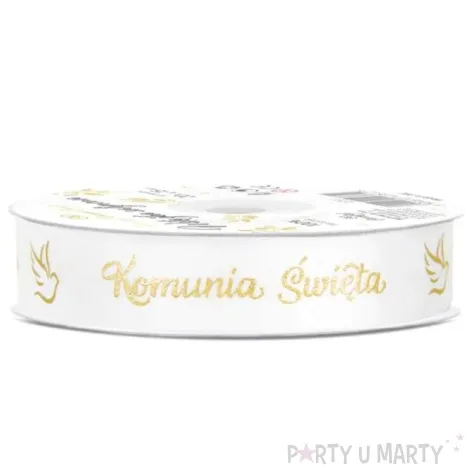 tasiemka satynowa komunia swieta golabek biala 15 mm 20 m