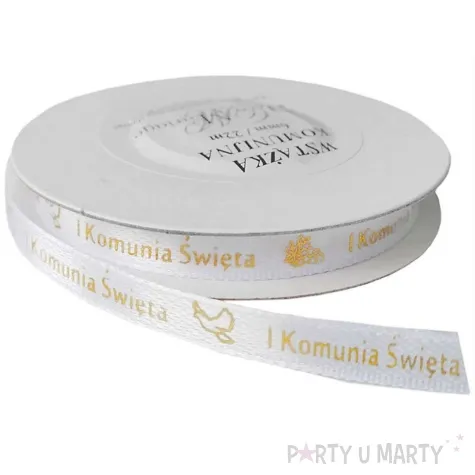 tasiemka satynowa komunia swieta golebica i winogron bialy deco mariage 50 mm 10 m