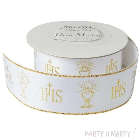 tasiemka satynowa komunia swieta kielich z hostia deco mariage 25 mm 22 m