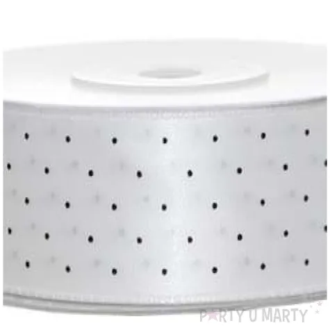 tasiemka satynowa kropki biala zlamana partydeco 25 mm 25 m