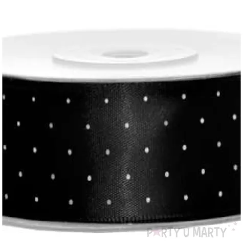 tasiemka satynowa kropki czarna partydeco 25 mm 25 m
