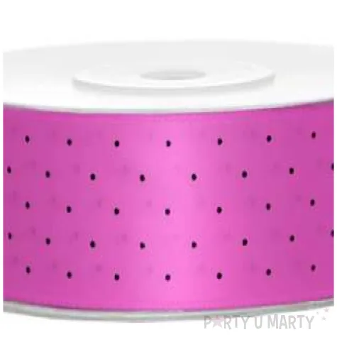 tasiemka satynowa kropki fuksja partydeco 25 mm 25 m