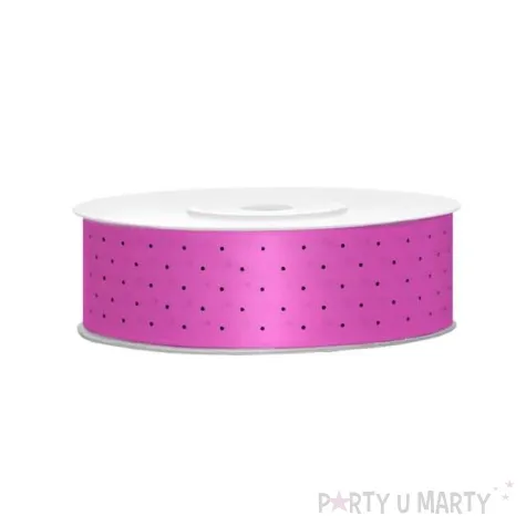 tasiemka satynowa kropki fuksja partydeco 25 mm 25 m