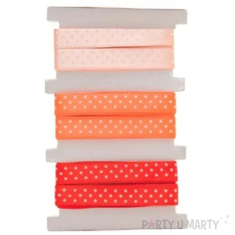 tasiemka satynowa kropki pomaranczowo czerwona aliga 12 mm 3 m