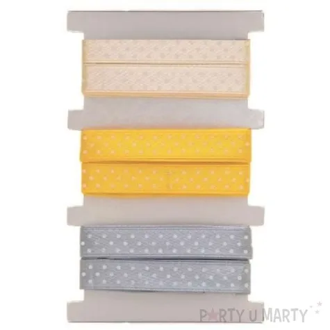 tasiemka satynowa kropki szaro bezowa zolta aliga 12 mm 3 m